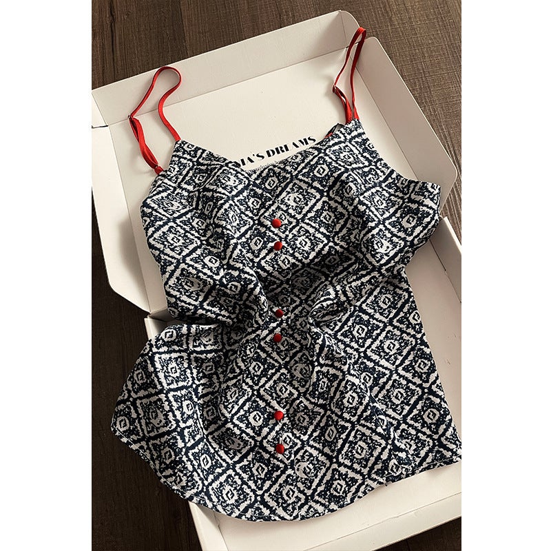 Women's Summer Ice Silk Camisole Shorts Loungewear Sleepwear Set - Image 2