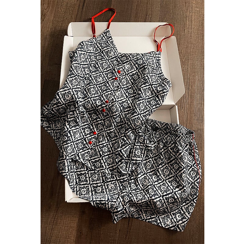 Women's Summer Ice Silk Camisole Shorts Loungewear Sleepwear Set - Image 1