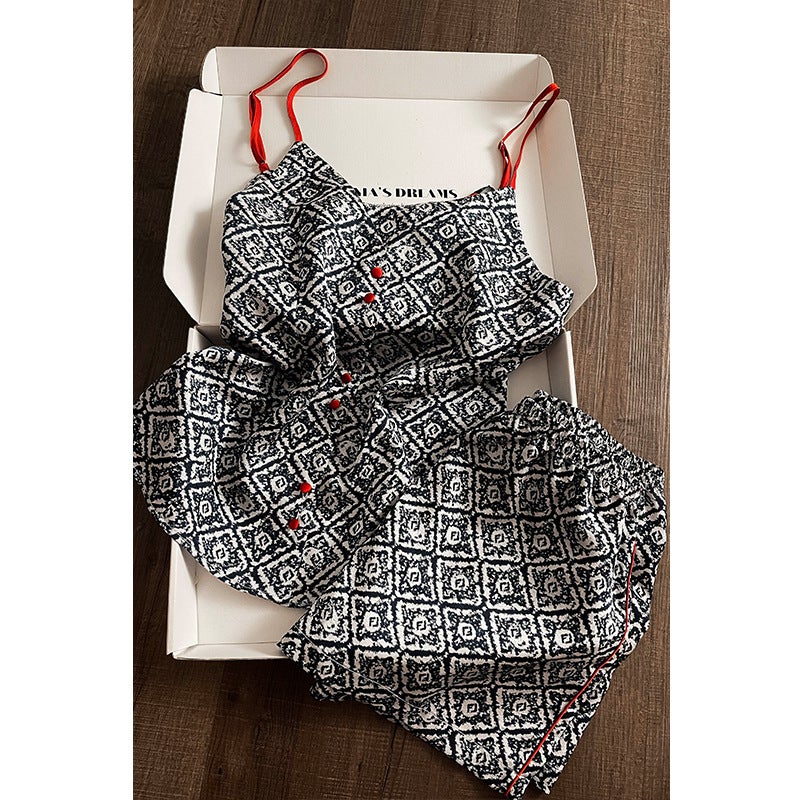 Women's Summer Ice Silk Camisole Shorts Loungewear Sleepwear Set - Image 3