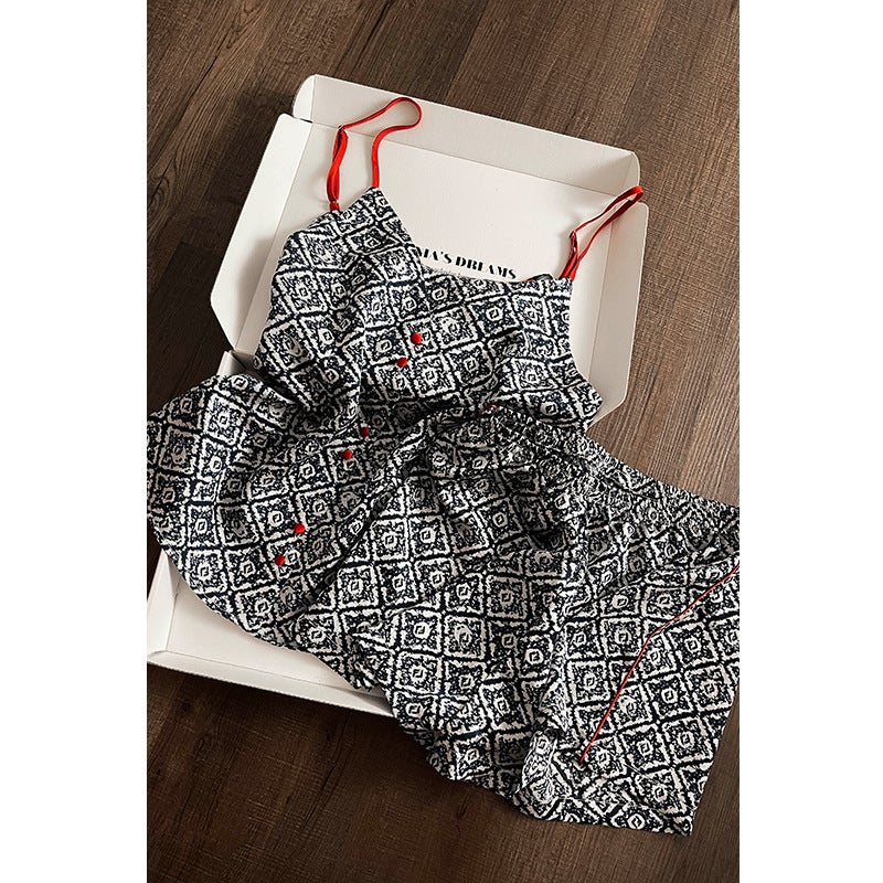 Women's Summer Ice Silk Camisole Shorts Loungewear Sleepwear Set - Image 4