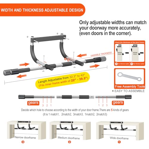 Ally Peaks Pull Up Bar for Doorway,Multiple Levels Width Adjustable Pull Up Bar Accurately Match Wide and Narrow doorframe,Indoor Chin-Up Bar Workout Bar,USA Original Patent - Image 2