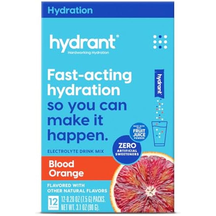 Hydrant - Hydration Powder, Blood Orange Flavor, 12 Individual Instant Electrolyte Rehydration Packets - Low Sugar Drink Mix for Daily Use, Travel & Workouts - Image 1