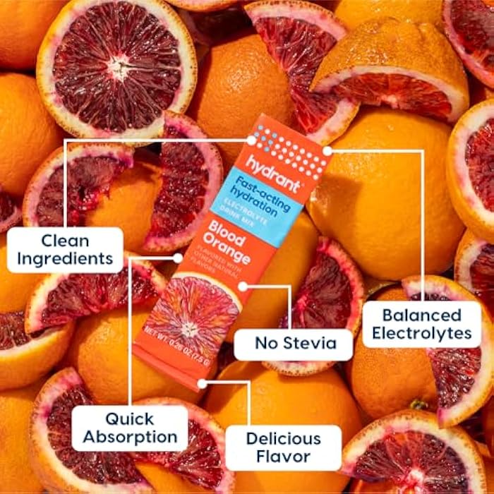 Hydrant - Hydration Powder, Blood Orange Flavor, 12 Individual Instant Electrolyte Rehydration Packets - Low Sugar Drink Mix for Daily Use, Travel & Workouts - Image 4