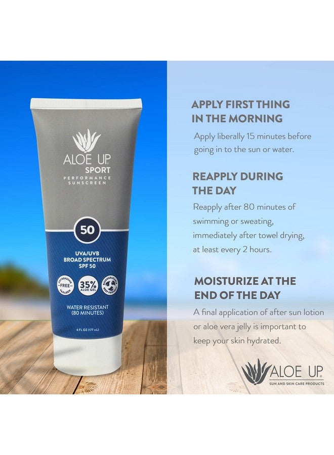 Aloe Up Sport Sunscreen Lotion Spf 50 Broad Spectrum Uva/Uvb Sunscreen Protector For Face And Body With Hydrating Aloe Vera Gel Nongreasy No White Cast Reef Safe Fragrancefree 6 Oz. - Image 5