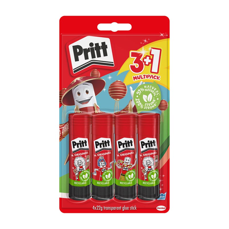 Pritt Idh:1636859 Pritt Glue Stick Packe Of:4 Stick Saf, For Arts & Crafts Activities, Strong-Hold Adhesive For School & Office, 4X22G Transparent Pritt - Image 1