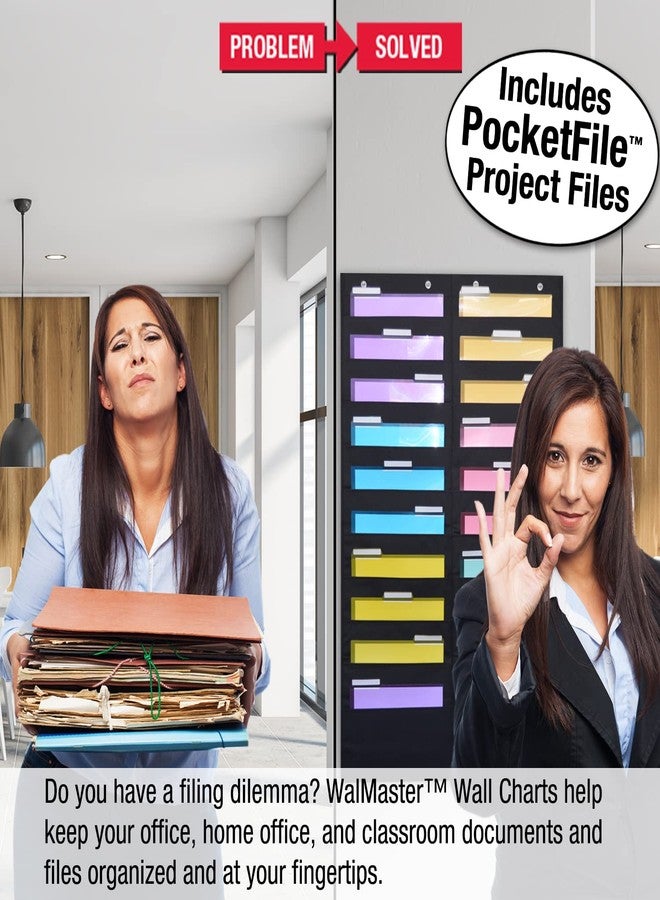 Ultimate Office WalMaster Heavy Duty 20-Pocket Chart Filing System for Classroom and Office, Wall File Organizer PLUS 36 PocketFiles, Mounting Hardware and Spring-Loaded Door Hooks - Image 2
