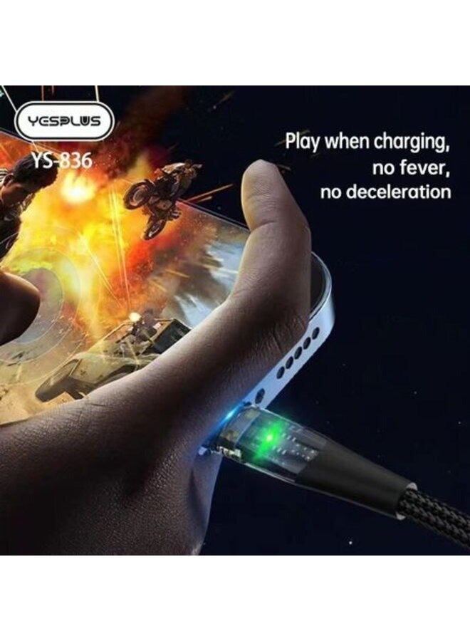 يس بلس كابل الشحن السريع Yesplus YS-836 بقوة 66 واط من النوع C إلى النوع C - مزود بشاشة LED - Image 3