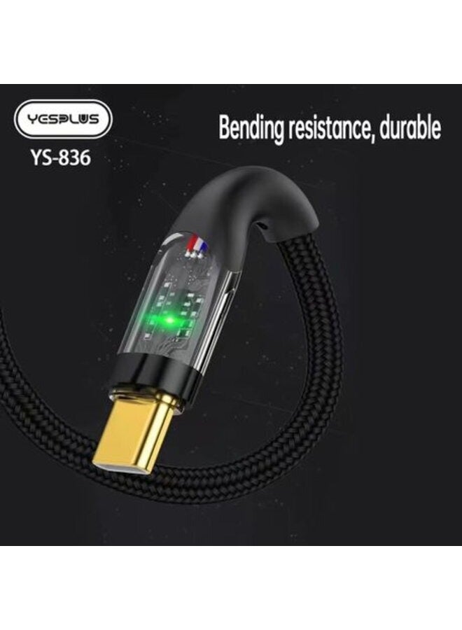 يس بلس كابل الشحن السريع Yesplus YS-836 بقوة 66 واط من النوع C إلى النوع C - مزود بشاشة LED - Image 4