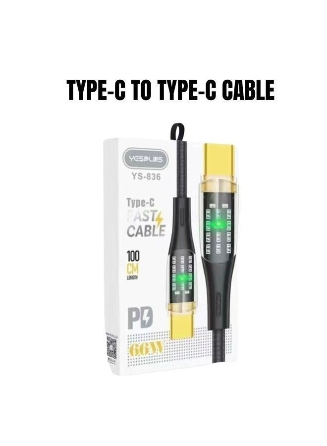 يس بلس كابل الشحن السريع Yesplus YS-836 بقوة 66 واط من النوع C إلى النوع C - مزود بشاشة LED - Image 5