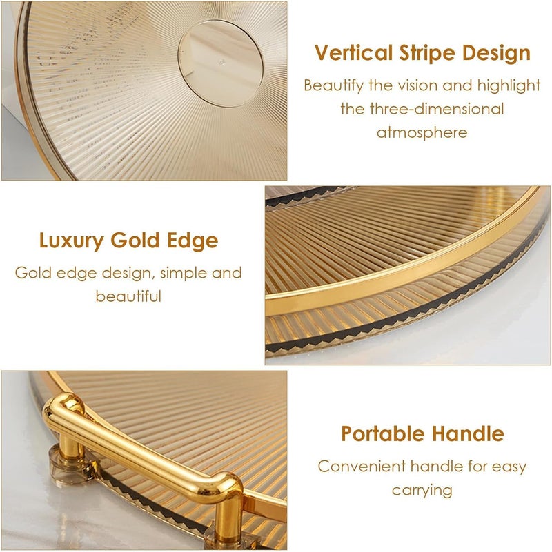 Calyrex Serving Tray with Golden Handles, Acrylic Decorative Tray Round Coffee Table Tray, Luxury Display Tray Serving Platter for Home, Restaurant, Table, Bar Drinks, Breakfast, Fruit - Image 3
