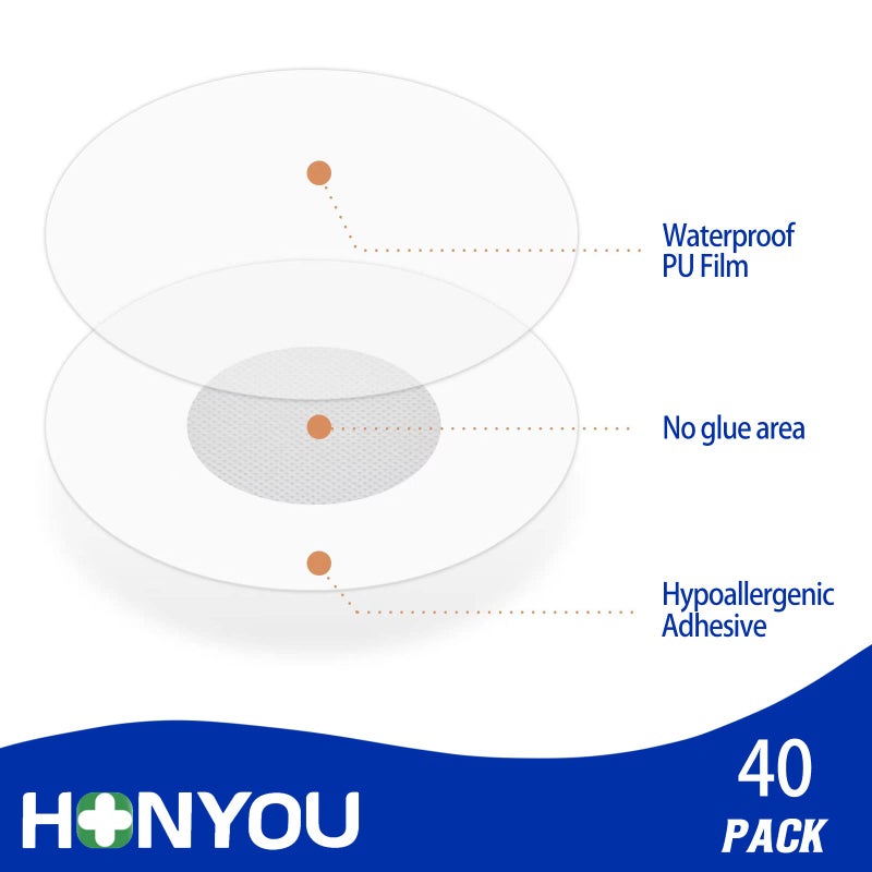 HONYOU 40Pack Libre 3 Plus Sensor Covers for Freestyle Bandage Waterproof 15 Days Transparent Adhesive Patches for Libre 3 CGM Overpatches Tape Without Hole, Clear Round Tape Hyperallergenic & Latex Free - Image 4