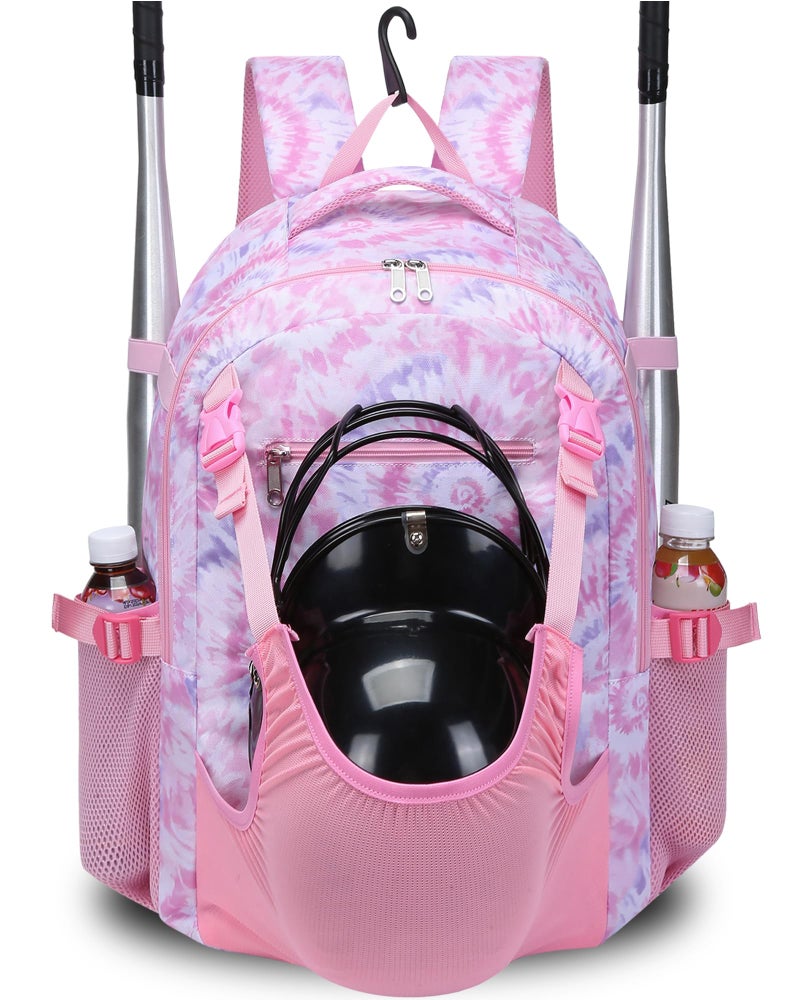 FOKDUVB Baseball Softball Backpack for Kids Boys Girls 68 812 1214 Large Youth Bat Bag for Gear Storage Baseball Softball Tball Equipment Back Pack with Separate Shoe Bag PinkWhite TieDye - Image 2