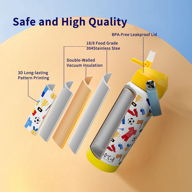 Moca Kids Water Bottle 550ml | Stainless Steel Sipper Bottle for Kids with Soft Nozzle |Boys & Girls KIds Leak-Proof Bottle for School & Travel | Non-Slip Base (Striker) - Image 2