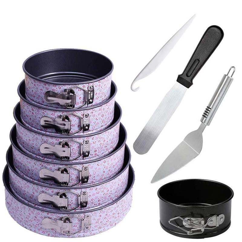 Miecux Non-stick Springform Pan Set,7 Sizes of High-carbon Steel Cake Pans, Leak-proof Bakeware Cheesecake Pan with Quick Release Clips & Removable Bottom (Set-1) - Image 1