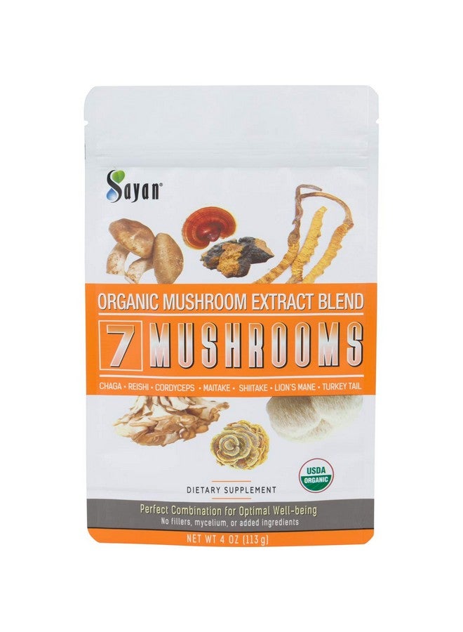 sayan 7 Mushrooms Usda Organic Extract Powder Blend Supplement 4 Oz / 113G Chaga Reishi Cordyceps Maitake Shiitake Lion Mane And Turkey Tail No Fillers Add To Coffee Or Tea Fruiting Body - Image 2