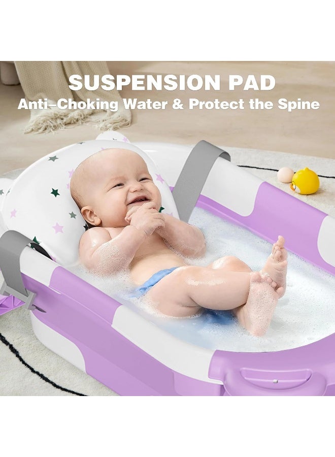 MoreFeel Collapsible Baby Bathtub for Newborn with Thermometer & 1 Hooded Towel & 1 Soft Floating Cushion - Image 2