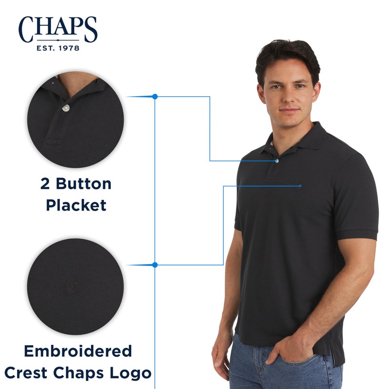 Chaps Men's Everyday Casual Classic Fit Stretch Pique Polo Shirt, American Black, XX-Large - Image 5
