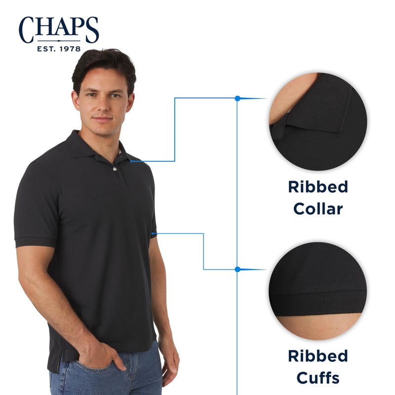 Chaps Men's Everyday Casual Classic Fit Stretch Pique Polo Shirt, American Black, XX-Large - Image 4