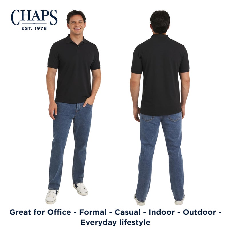 Chaps Men's Everyday Casual Classic Fit Stretch Pique Polo Shirt, American Black, XX-Large - Image 2