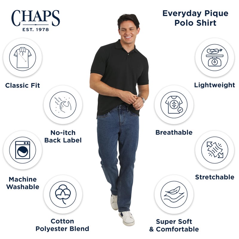 Chaps Men's Everyday Casual Classic Fit Stretch Pique Polo Shirt, American Black, XX-Large - Image 3