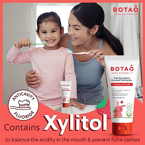 Botao Kids Natural Strawberry Flavored Anticavity Fluoride Toothpaste Maximum Cavity Protection Cleans Children’s Teeth Protects Gums Chamomile Aloe Vera Calendula Xylitol for Ages 2 and Up - Image 5