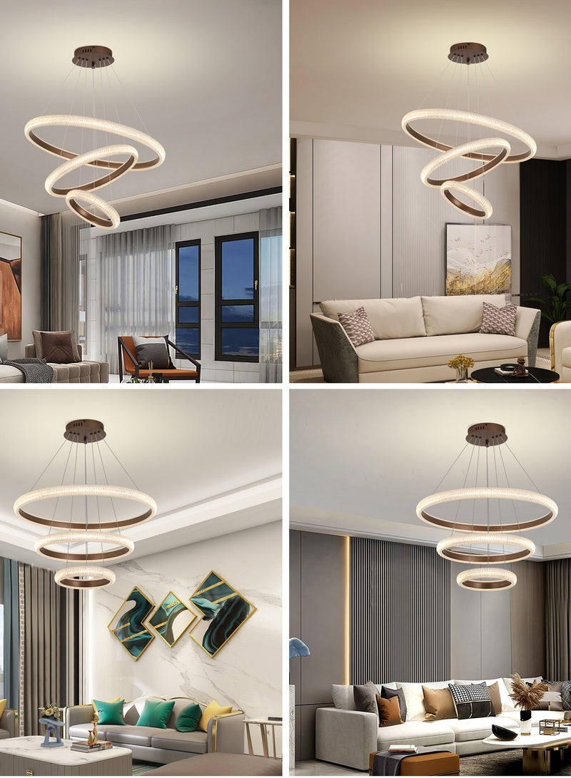 YATAI LIGHTING LED Modern Chandelierc Double Rings Remote Control Brown LED Chandelier Living Room 76W,LED Chandelier Lighting Height Adjustable and DIY Chandelier Light Fixture for Living Room Bedroom Foyer  - Image 2