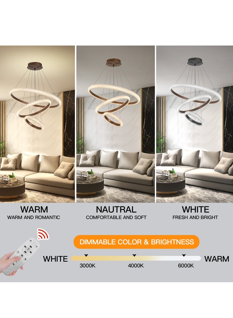 YATAI LIGHTING LED Modern Chandelierc Double Rings Remote Control Brown LED Chandelier Living Room 76W,LED Chandelier Lighting Height Adjustable and DIY Chandelier Light Fixture for Living Room Bedroom Foyer  - Image 3