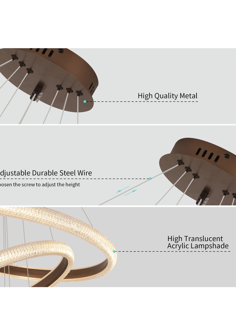 YATAI LIGHTING LED Modern Chandelierc Double Rings Remote Control Brown LED Chandelier Living Room 76W,LED Chandelier Lighting Height Adjustable and DIY Chandelier Light Fixture for Living Room Bedroom Foyer  - Image 5