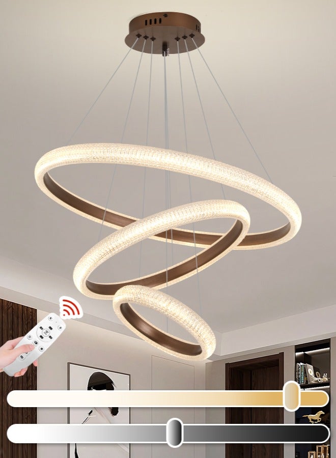 YATAI LIGHTING LED Modern Chandelierc Double Rings Remote Control Brown LED Chandelier Living Room 76W,LED Chandelier Lighting Height Adjustable and DIY Chandelier Light Fixture for Living Room Bedroom Foyer  - Image 1