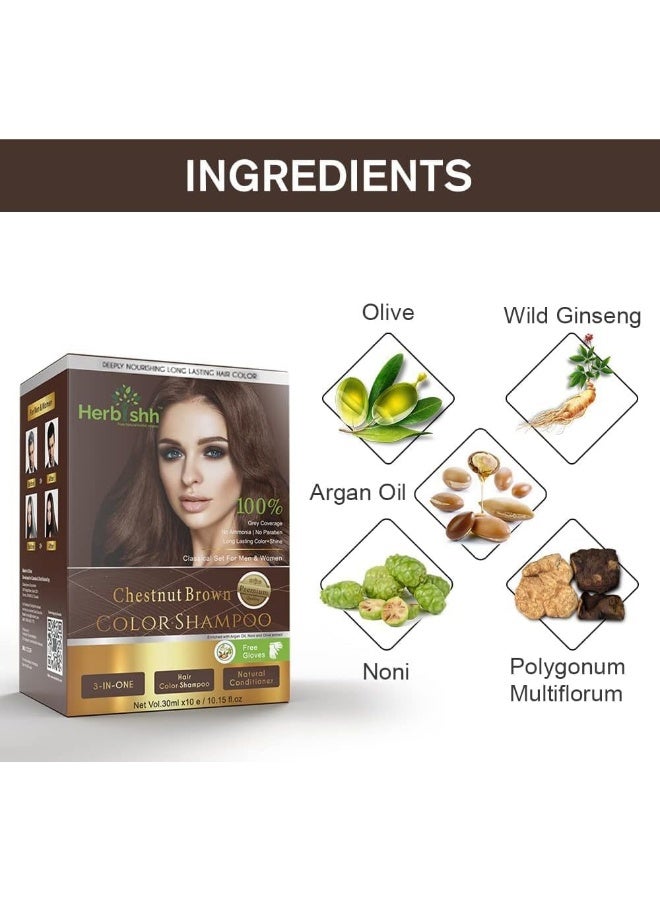 Herbishh Hair Color Shampoo For Gray Hair Dye Shampoo With Argan Hair Mask Travel Size-Colors Hair In Minutes Long Lasting Colour 30 ml x 10Pack Ammonia-Free (Chestnut Brown) - Image 3