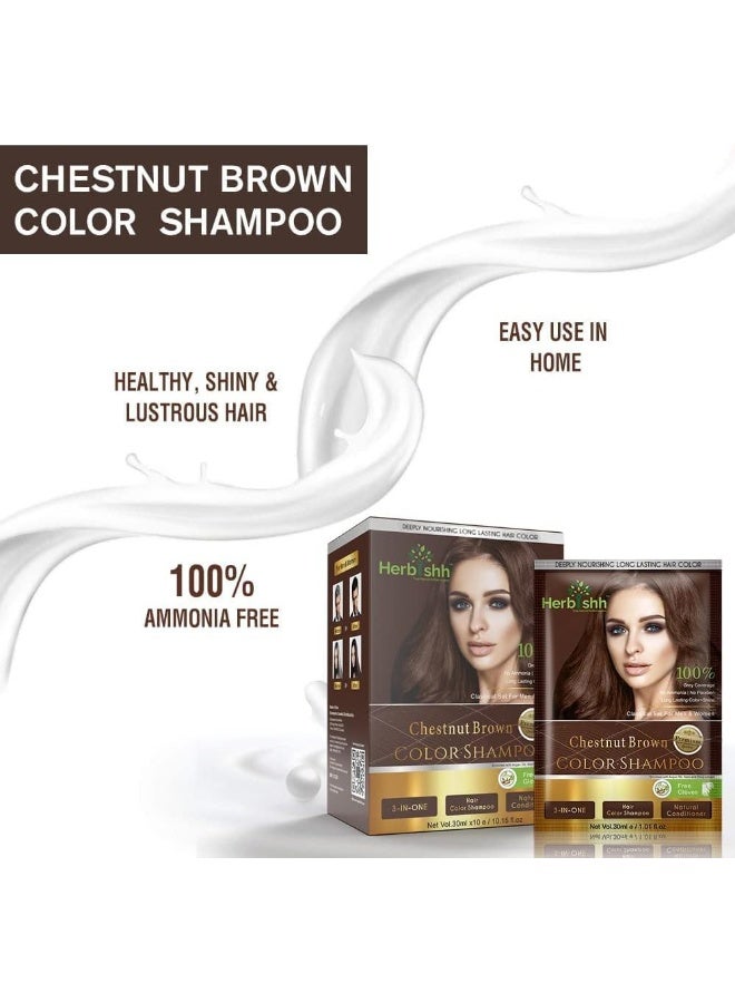 Herbishh Hair Color Shampoo For Gray Hair Dye Shampoo With Argan Hair Mask Travel Size-Colors Hair In Minutes Long Lasting Colour 30 ml x 10Pack Ammonia-Free (Chestnut Brown) - Image 2