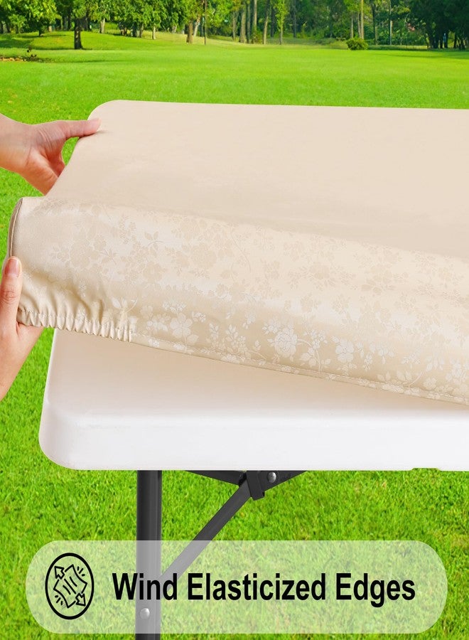 Smiry Rectangle Picnic Table Cloth, Elastic Waterproof Fitted Heavy Duty Vinyl Tablecloths, Wipeable Washable Table Covers for Kitchen, Dining, Camping, Outdoor (Beige, 30" X 72") - Image 2