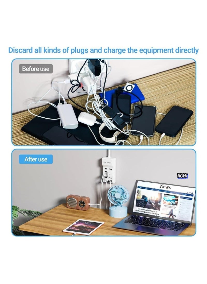 TIGER USB Charging Station - 10 Ports USB Charger Dock with 70.8 Inch Extension Cord, Multi-Device Charging for Phones, Cameras, Bluetooth Headsets (2PC) - Image 2