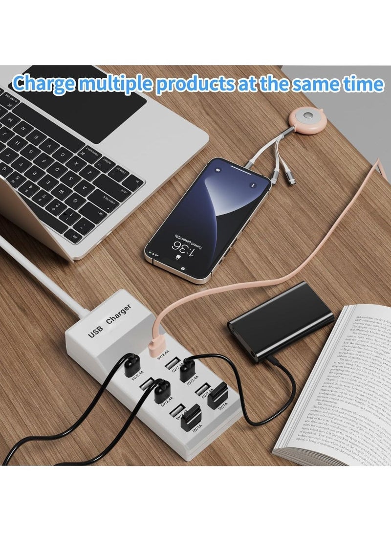 TIGER USB Charging Station - 10 Ports USB Charger Dock with 70.8 Inch Extension Cord, Multi-Device Charging for Phones, Cameras, Bluetooth Headsets (2PC) - Image 3