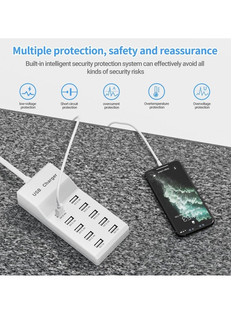 TIGER USB Charging Station - 10 Ports USB Charger Dock with 70.8 Inch Extension Cord, Multi-Device Charging for Phones, Cameras, Bluetooth Headsets (2PC) - Image 4