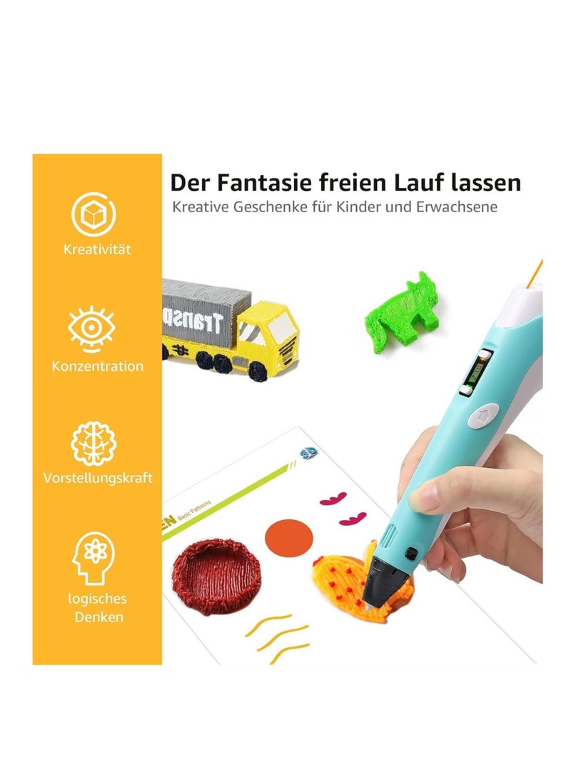 3D Printer Pen Set for Children Adults Gift, 3D Printer Pen with 12 Colours 1.75 mm PLA Filament, Each Colour 3 Metres, 250 Stencils eBook (Blue) - Image 3