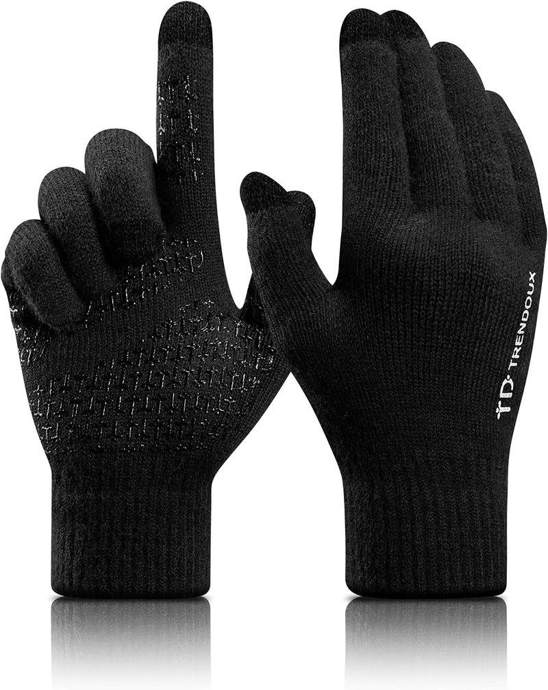 TRENDOUX Unisex Winter Touch Screen Gloves - Anti-Slip Grip, Elastic Cuff, Wool Lined - Black - M - Image 1