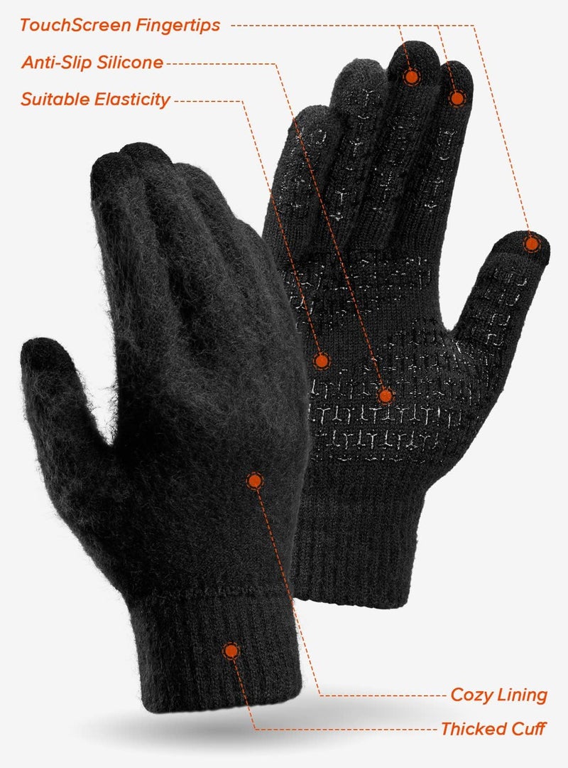 TRENDOUX Unisex Winter Touch Screen Gloves - Anti-Slip Grip, Elastic Cuff, Wool Lined - Black - M - Image 2