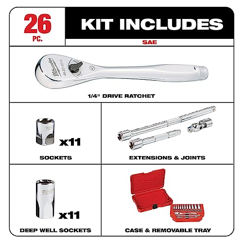 Milwaukee Ratchet-Socket Set SAE 1/4IN 48-22-9404 - Image 3