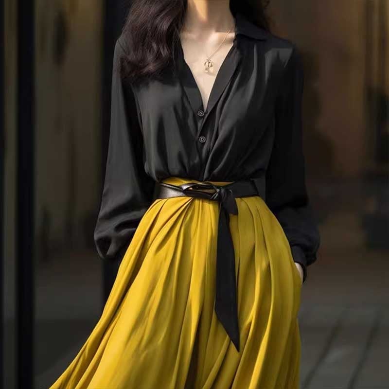 Autumn Elegant Womens Shirt Skirt Set Skirt - Image 2