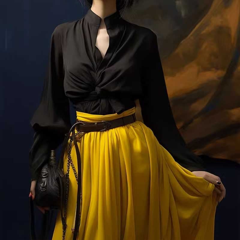 Autumn Elegant Womens Shirt Skirt Set Skirt - Image 1