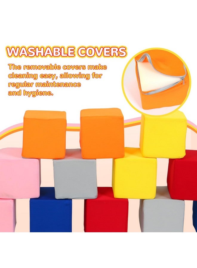 TRENDBOX Foam Blocks for Toddlers, 12 Pieces Soft Building Blocks for Kids, Large Foam Cubes Colourful Stacking Block Sets - Throw & Play Toys with Washable Cover(Pink, Dark Blue, Yellow, Orange, Red, Gray) - Image 4