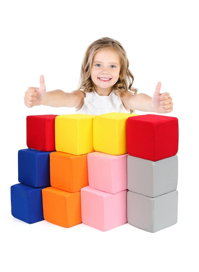 TRENDBOX Foam Blocks for Toddlers, 12 Pieces Soft Building Blocks for Kids, Large Foam Cubes Colourful Stacking Block Sets - Throw & Play Toys with Washable Cover(Pink, Dark Blue, Yellow, Orange, Red, Gray) - Image 1