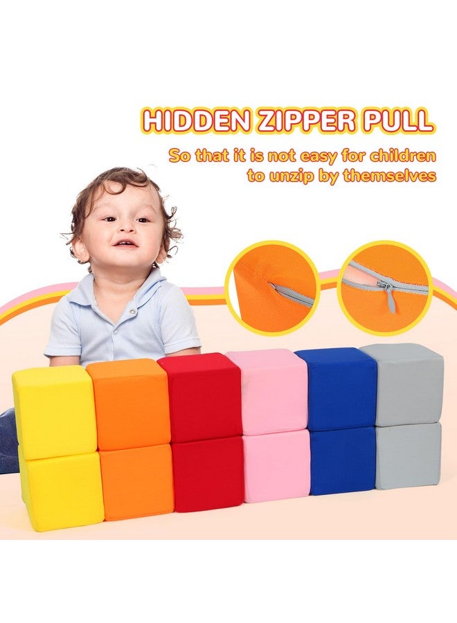 TRENDBOX Foam Blocks for Toddlers, 12 Pieces Soft Building Blocks for Kids, Large Foam Cubes Colourful Stacking Block Sets - Throw & Play Toys with Washable Cover(Pink, Dark Blue, Yellow, Orange, Red, Gray) - Image 3