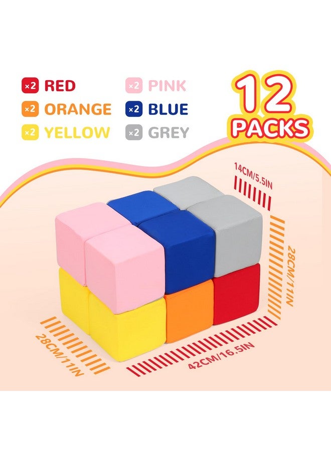 TRENDBOX Foam Blocks for Toddlers, 12 Pieces Soft Building Blocks for Kids, Large Foam Cubes Colourful Stacking Block Sets - Throw & Play Toys with Washable Cover(Pink, Dark Blue, Yellow, Orange, Red, Gray) - Image 2