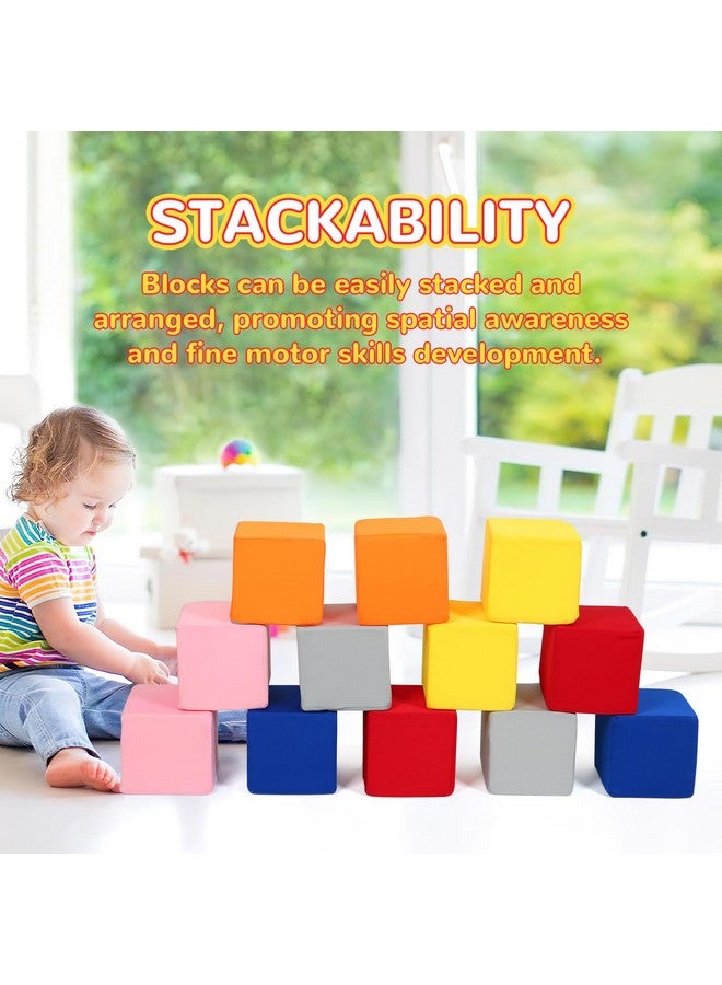 TRENDBOX Foam Blocks for Toddlers, 12 Pieces Soft Building Blocks for Kids, Large Foam Cubes Colourful Stacking Block Sets - Throw & Play Toys with Washable Cover(Pink, Dark Blue, Yellow, Orange, Red, Gray) - Image 5