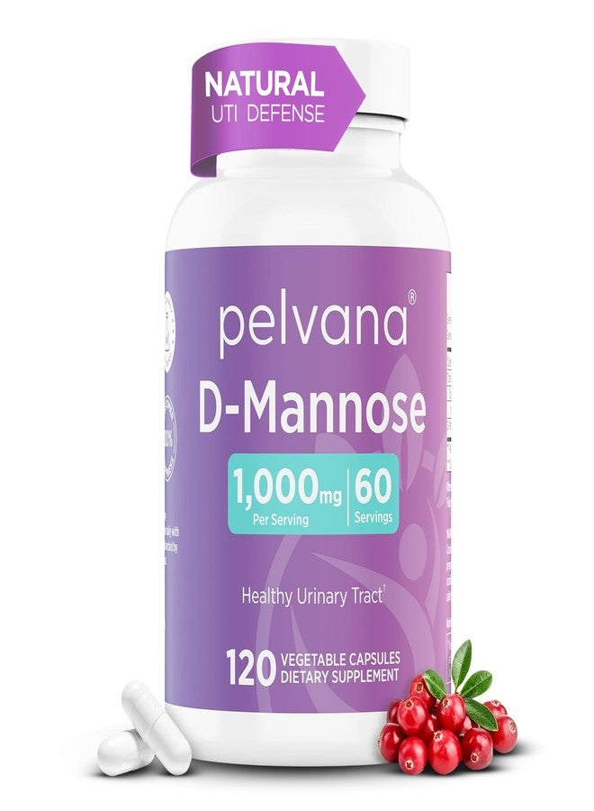 Pelvana D-Mannose 120 Capsules (500mg Each – 1000mg per Serving – Assists & Maintains Healthy Urinary Tract, Flushes Impurities, Pure Ingredients, Gluten-Free – Third-Party Lab Tested, Made in USA - Image 1