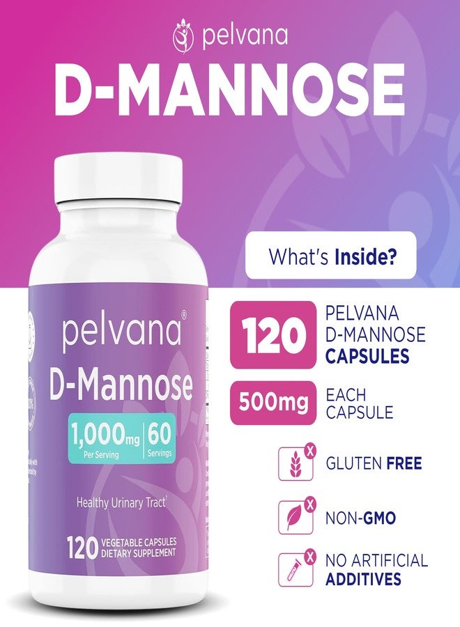 Pelvana D-Mannose 120 Capsules (500mg Each – 1000mg per Serving – Assists & Maintains Healthy Urinary Tract, Flushes Impurities, Pure Ingredients, Gluten-Free – Third-Party Lab Tested, Made in USA - Image 2