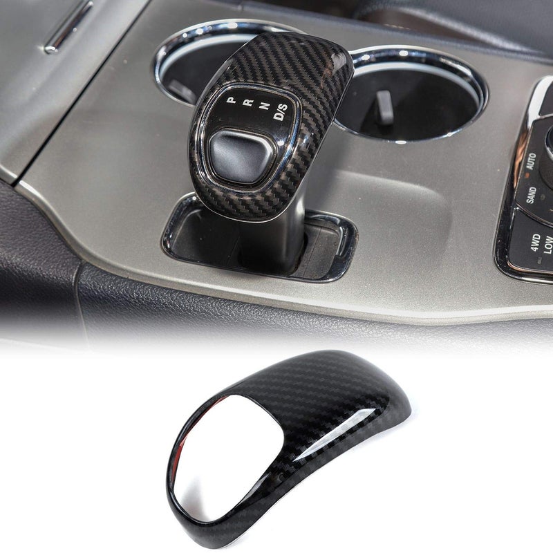 CheroCar Gear Shift Knob Cover Stick Shifter Cap Cover Frame for 2014-2015 Jeep Grand Cherokee, for 2012-2014 Chrysler 300C, Interior Accessories (Carbon Fiber Grain) - Image 1