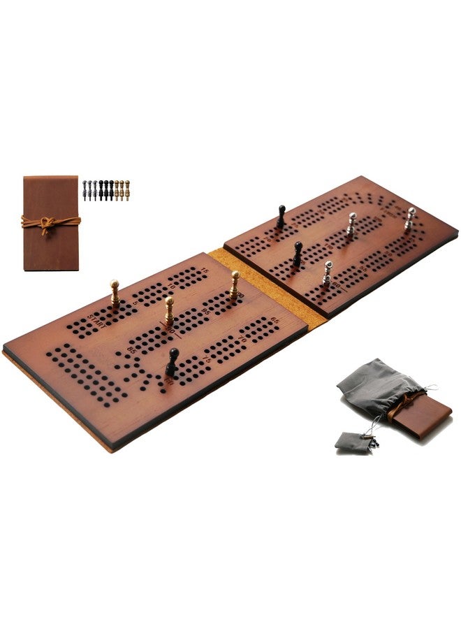 Jeereal Travel Cribbage Board Game Leather & Solid Bambo-Wood Pocket Sized Tiny Card Game Board (Bamboo|3 Tracks) - Image 1